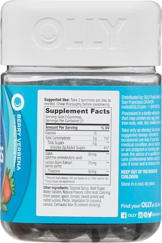 OLLY GOODBYE STRESS GUMMY, GABA, L-THEANINE, LEMON BALM, STRESS RELIEF SUPPLEMENT, BERRY – 42 COUNT