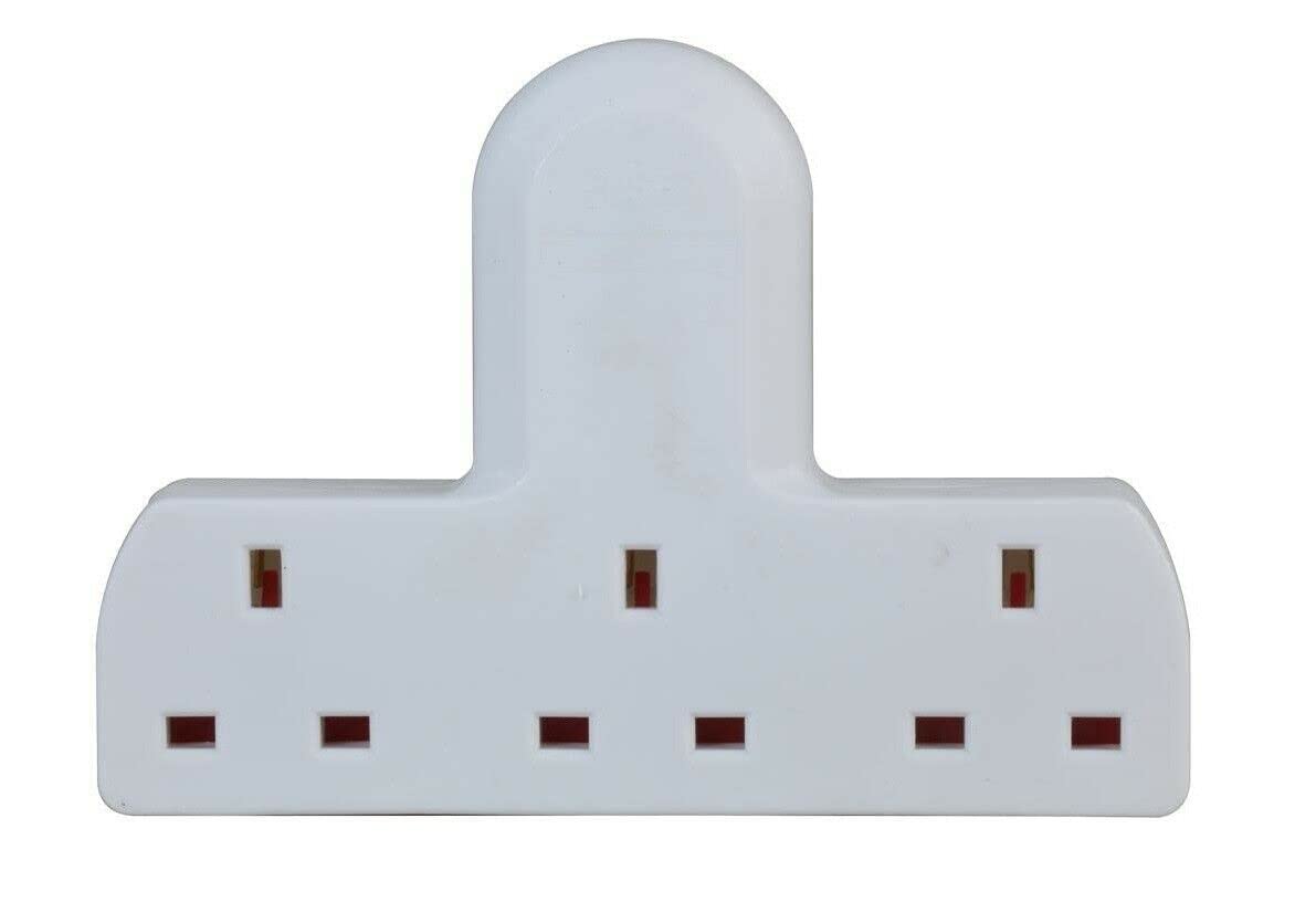 Invero 3 Way Multi Mains Adaptor - One Socket into Three Triple Plugs - Cable Free - UK 3 Pin Plug - British Approved 13A - White