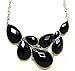LUX ACCESSORIES Faceted Black Teardrop Gemstone Rhinestone Bib Statement Chain Necklace