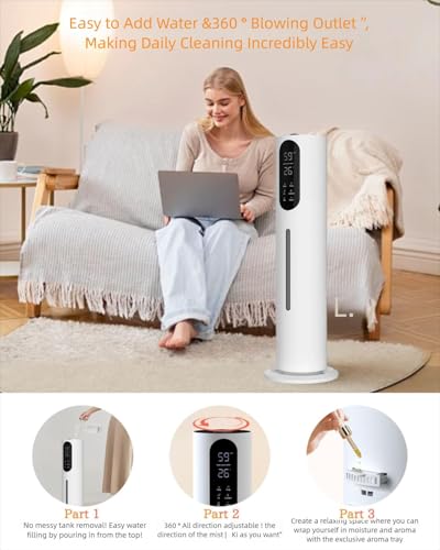Humidifiers for Bedroom 9L Ultrasonic Cool Mist Humidifier for Large Room, Lasts 52H with 360° Nozzle, Sleep Mode & Auto Shut Off. Top Fill, 300ml/H Mist Speed, Ideal for Baby, Home, Office