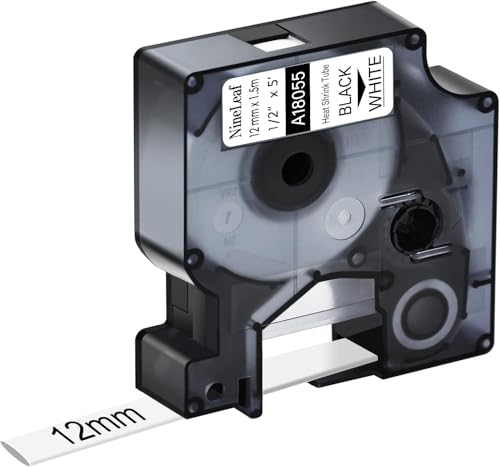 NineLeaf 10 x Compatible for Dymo Rhino 18055 S0718300 Tape Black on White IND Heat Shrink Tube 1/2'' 12mm x 1.5m for Wires Cables in Rhino 4200 5000 5200 6000 Tyco T107M Industrial Label Maker