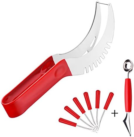 Primacc Watermelon Slicer Cutter Corer &amp; Server with 2 in 1 Melon Baller Scoop &amp; Carver and 6 Fruit Forks -- Ergonomic Silicone Handle