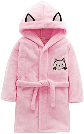 Rohern Cute Cat Hooded Bathrobe Kids Fleece Pajamas Sleepwear Pink 140
