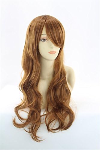 Elegant Womens Long Full Wavy Diagonal Bangs Light Brown Wigs by wonderful lifetime