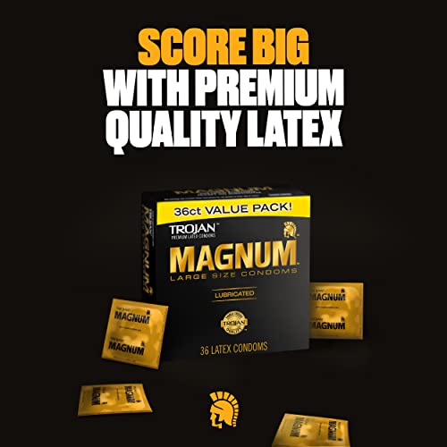 TROJAN MAGNUM LUBRICATED LARGE CONDOMS, COMFORTABLE AND SMOOTH LUBRICATED CONDOMS FOR MEN, AMERICA’S NUMBER ONE CONDOM, 36 COUNT PACK