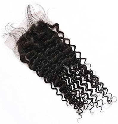 JERRY CURL 100% Indian Human Virgin Hair Top Lace Closure MID PART (44) RAW Hair Jerry Curl Human Hair Extension Grade 6A Unprocessed Hair 100gram 1 Boundle Mixed Length Natural Color (16")