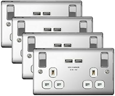 4 x BG NPC22U3W Twin 13A Switch Socket with USB Outlets (Polished Chrome)