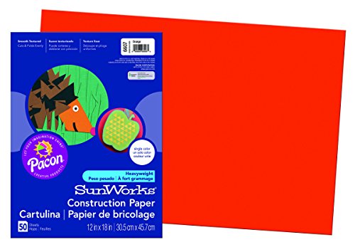 Pacon SunWorks Construction Paper, 12-Inches by 18-Inches, 50-Count, Orange (6607)