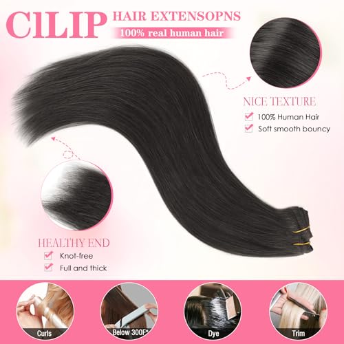 YUNIFFE Clip in Hair Extensions Human Hair 120g 18 Inch 8pcs Natural Black Remy Human Hair Extensions Straight Hair Extensions Clip in Double Weft #1B