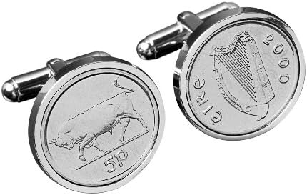 WorldcoincufflinksRhodium Plated 1992 Irish 5p 31st Birthday Irish Coin Cufflinks - Anniversary