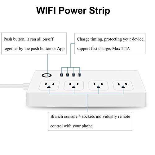 WiFi Smart Power Strips Compatible with Alexa& Google Home, No Hub Required, Knaclean Smart Surge Protector Outlets with 4 USB Ports and 4 AC Plugs Socket Supports SmartLife & Echo/ Google Control