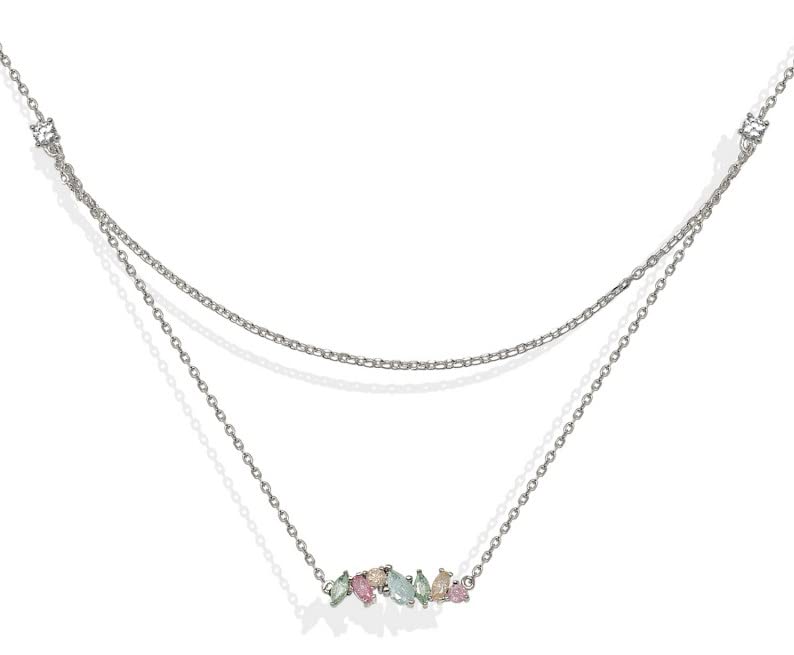 Double necklace with stone color 925 sterling silver choker with double chain and zirconia stones, length 37 plus 6 cm of extender from the brand of jewelry Tourmalina by Martina