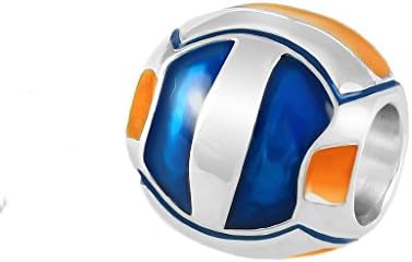 925 Sterling Silver Volleyball Bead with Orange and Blue Enamel - University of Florida Gators European Style Charm Bead - Fits Pandora and Similar Bracelets