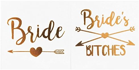 Bachelorette Party Temporary Tattoos, 12-Pack Bride &amp; Bride Tribe Long-Lasting Metallic Gold for Wedding Ideas, Bridal Shower Decorations, Bridal Shower Party Supplies, 2 X 2 inches (Arrow)