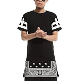 Vikoros Unisex Cashews Hip Hop Side Zip up Extra Long T-shirts