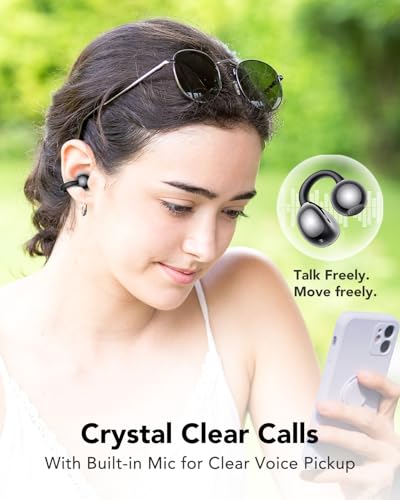 Clip on Bluetooth Earphones Open Ear Earbuds, Air Conduction Wireless Headphones, Ultra-Comfort, Lightweight, Clear Calls, IPX5 Waterproof, with Mic for Phone Sports Workout, Black