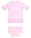 RuffleButts® Baby/Toddler Girls Rash Guard 2-Piece Swimsuit Set - Pink Polka Dot Bikini with UPF 50+ Sun Protection - 6-12m
