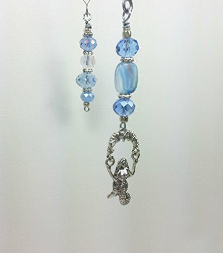 Ceiling Fan and Light Pull Chain Set with Mermaid Charm. Light Blue.