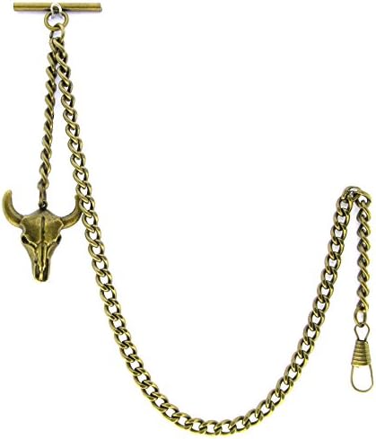 Albert Chain Pocket Watch Curb Link Chain Antique Brass Plating Fob T Bar AC02