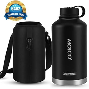 64 oz Stainless Steel Water Bottle, MOICO Double Wall Vacuum Insulated Water Flask, Keeps Cold 24 Hours & Hot 12 Hours, Large Capacity and Wide Mouth Thermo Mug with Carry Bag, BPA Free and Leak Proof
