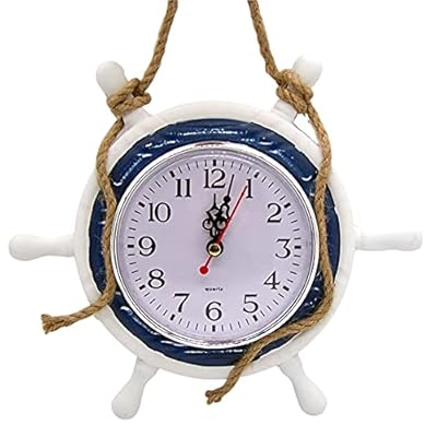 Wooden Ship Wheel Wall Clock, White and Blue Design, Nautical Décor, 9 Inches 41X5LZ1JjZS. SS400
