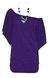 Oops Outlet Women's Knitted Off Shoulder Batwing Sleeve Top With Necklace
