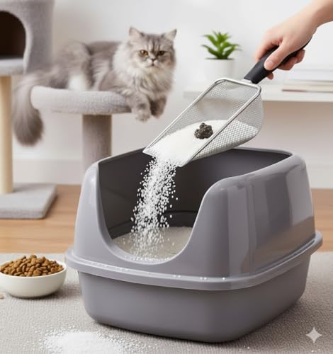 Pá Higiênica para Gatos e Cães em Aço Inox, Peneira para Caixa de Areia, Durável e Fácil de Limpar