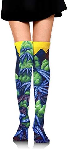 GERSWEET Girls Women Warmer Thigh Cotton Thick Compression Socks Athletic Travel Football Outdoor Socks Over Knee High Long Tube Graffiti Weed Psychedelic Art Stockings