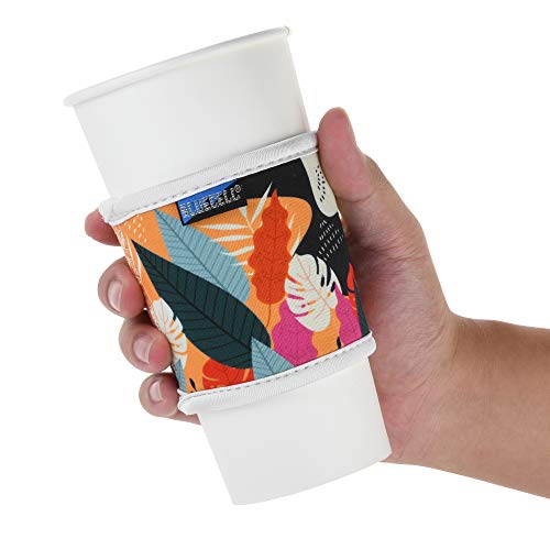 Bluecell Pack of 4 Neoprene Insulated Reusable Coffee Sleeve Protect Your Hands for Coffee Tea Hot & Cold Drinks (Flower#2(4pcs))