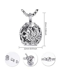 Valyria Cremation Jewelry Urn Pendant Necklace with Hollow Diamond Butterfly Beads Engraved 'Always in My Heart'