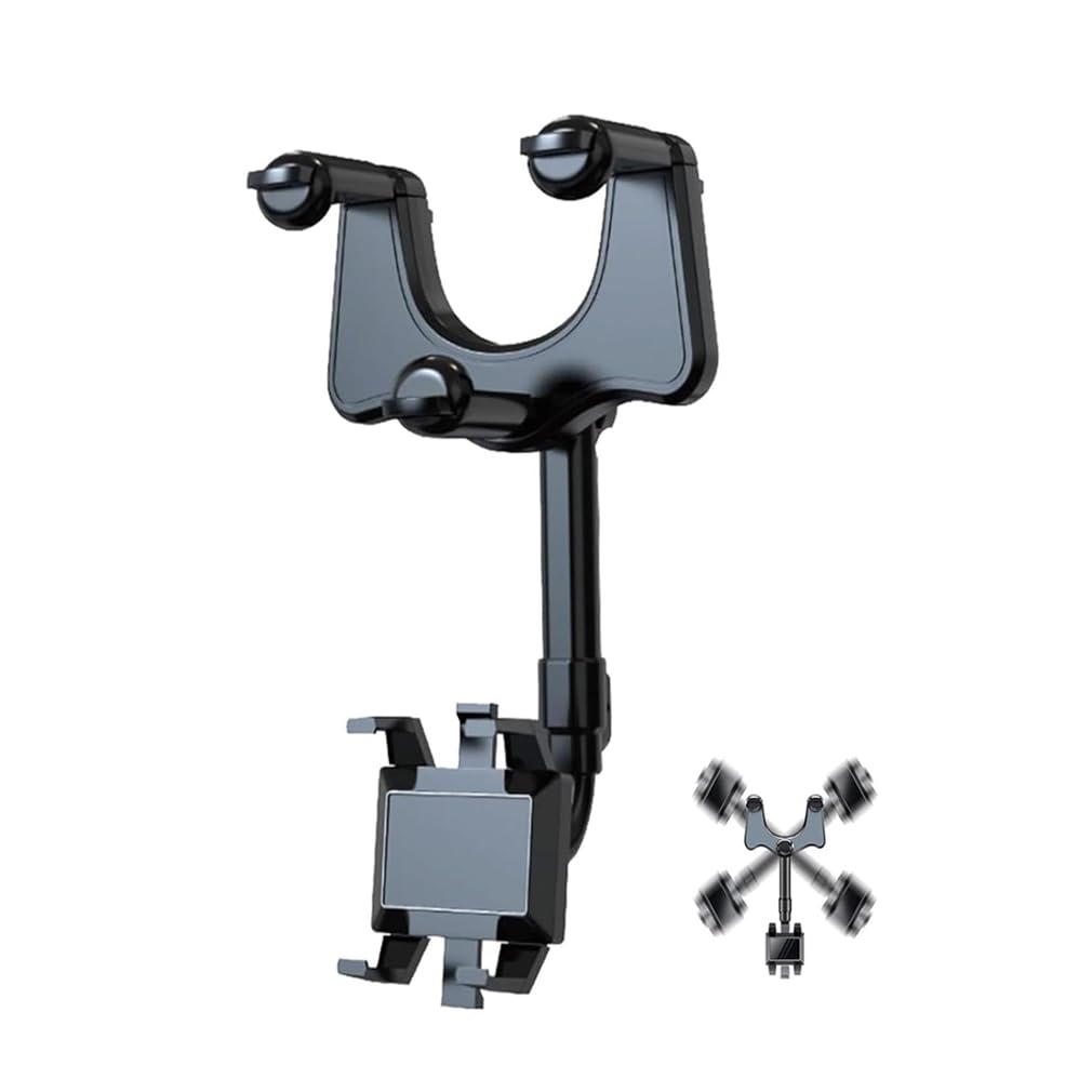 LUCKKY Satismoon Car Phone Holder, Multifunctional 360° Rotatable and Retractable Rearview Mirror Mount, Universal Rear View Mirror Holder