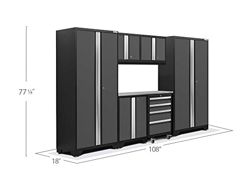 NewAge Products 50420 Bold 3.0 Garage Storage Cabinet Set with Stainless Steel Worktop (7-Piece), Gray