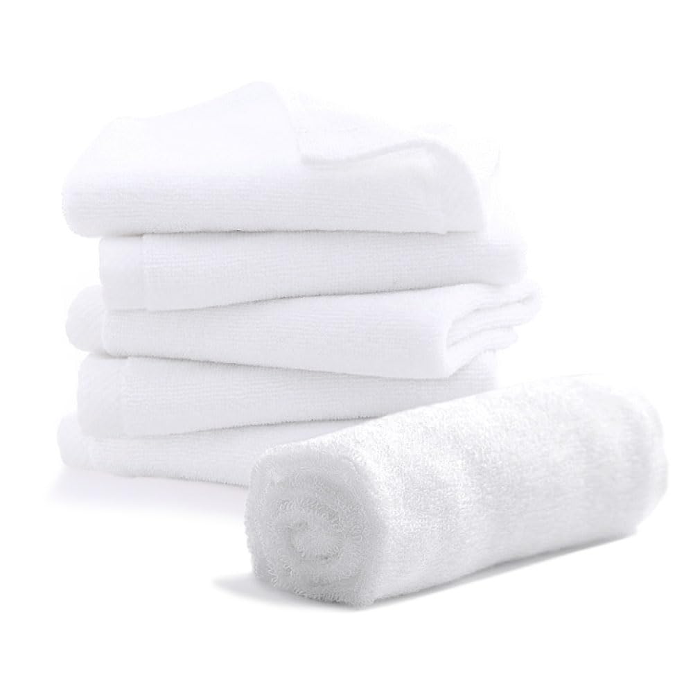 Bmeigo 6 Pack 12 x 12 inch Flannel Face Cloths, Face Cloth Towel Bamboo Cotton Absorbent Soft Reusable Facial Cleansing Wash Towel for Baby Kids Adults, Home Spa Beauty (White)