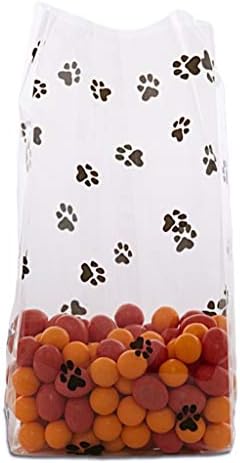 Grindatti 50 Paw Print Dog Animal 3.5" x 7" Cat Gusset Cello Bags Favor Gift