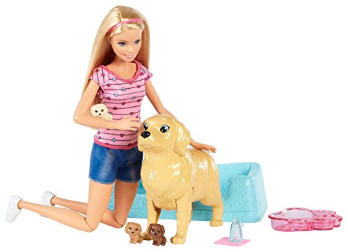 Barbie Newborn Pups Doll & Pets Playset, Blonde