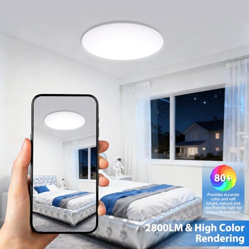 Swoieltr LED Ceiling Lamp 24W 2800 Lumens Waterproof IP54 6500K Ultra Thin Ceiling Lamp Suitable for Bathrooms, Living Rooms, Kitchens, Bedrooms and Offices.