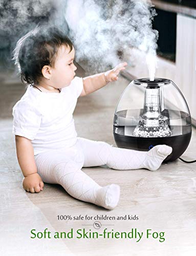 Homasy Cool Mist Humidifier, Top-Fill Humidifier for Bedroom, Quiet Ultrasonic Humidifier with Unique Stones Filter, Touch-Control with 3 Mist Modes, 12-24h Working Time, Auto Shut-Off
