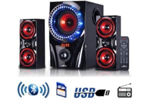 beFree Sound 2.1 Channel Surround Sound Bluetooth Speaker System in Red