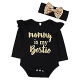 Newborn Baby Girls Clothes Floral “Mommy is My bestie” Bodysuit Romper+headband (0-6 Months, Black)