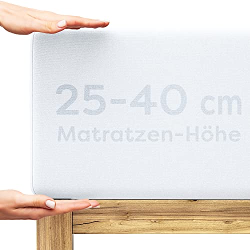 Wolkenfeld Spannbettlaken 180x200cm – 200x220cm – Premium Jersey Baumwolle mit 5% Lycra – Faltenfreies Bettlaken für hohe Matratzen bis 40 cm – Atmung