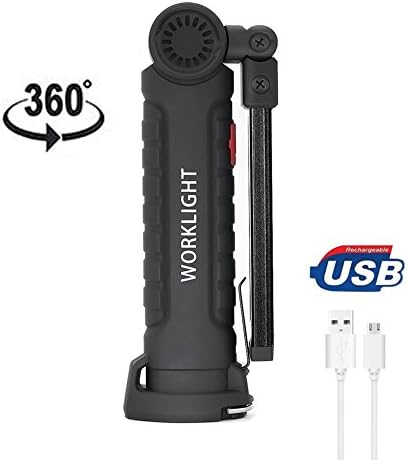 TUTU TECH Cordless Led Work Light, Collapsible Ultra Bright 3W COB Rechargeable Flashlight, Inspection Light for Car and Truck Repair, Workshop, Garage, Camping and Emergency - Black