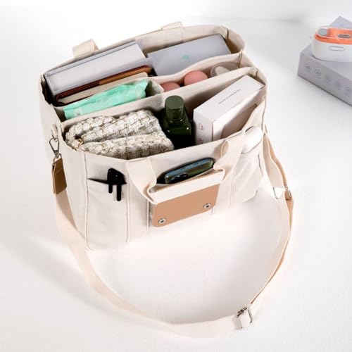 Multi Pocket Tote Bag for Women Canvas Bag with Handle Bag Large Cpacity Purse Reusable Handbag