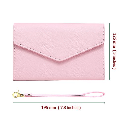 Krosslon Rfid Passport Holder Wristlet Travel Wallet Trifold Documents Organizer Slim Purse, Fit US UK CA Passport Cover Traveling Accessories for Women, Conch Shell Pink(214#) - Thumbnail 4