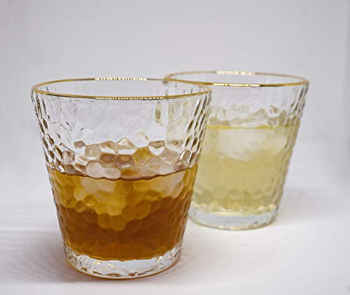 Japanese style wine glass/Set of 2 /24K gold-rimmed/cocktail, Americano,water,lemonade.