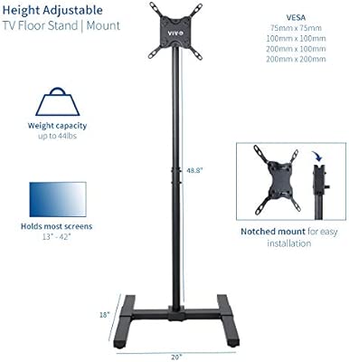 Vivo Tv Floor Stand For 13 To 42 Inch Flat Panel Led Lcd Plasma Screens Portable Display Height Adjustable Mount Stand Tv07