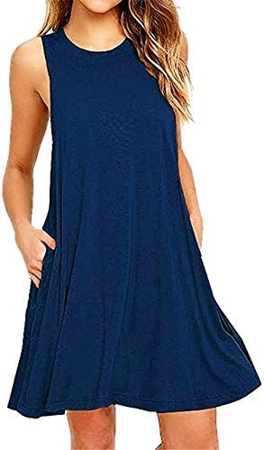 MOVLO Women's Sleeveless Pockets Loose Casual Swing T-Shirt Beach Tank Sundress