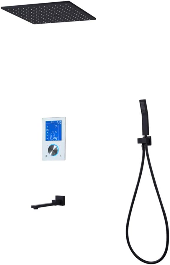 Lcd Touch Screen Shower System Set Black Thermostat Digital Display Diverter Mixer Valve Kit 16Inches Rain Shower Embedded Ceiling,bathtubfaucet