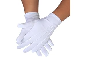 DreamHigh 1 Pairs White/Black Cotton Nylon Marching Mittens, Formal Tuxedo Honor Guard Parade Gloves