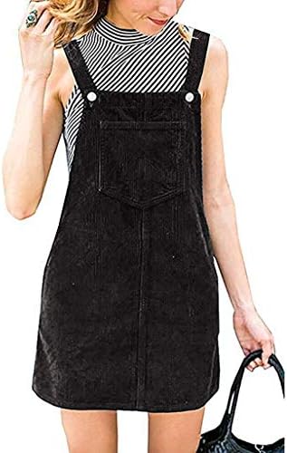 COSEZIN Women's Fashion Casual Corduroy Straight Suspender Mini Bib Overall Pinafore Dress with Pocket 2019 New
