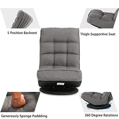 Altrobene Fabric Floor Gaming Chair, High Back Lazy Sofa Sleeper for Game Recreation Room, 360